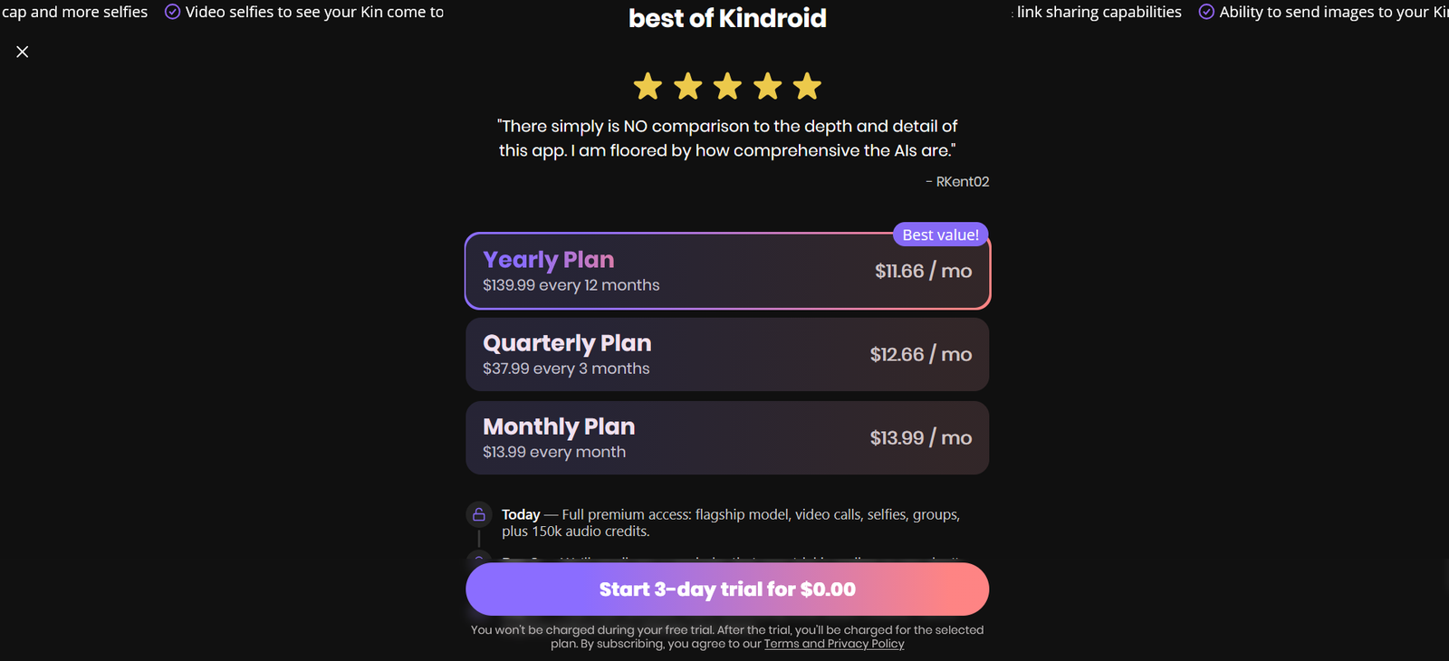 Kindroid Pricing