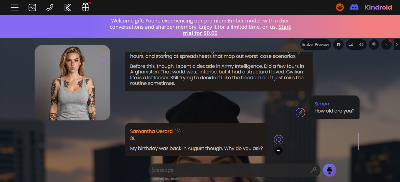Kindroid AI Chat Screen